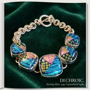 Artisan Sterling Silver Dichroic Glass Bracelet Chunky Rollo Link 40 Grams